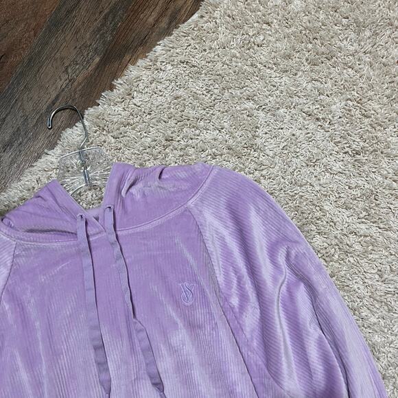 Victoria's Secret Size Large Purple Ribbed Velvet Cropped Dolman Pullover Hoodie - Picture 3 of 6